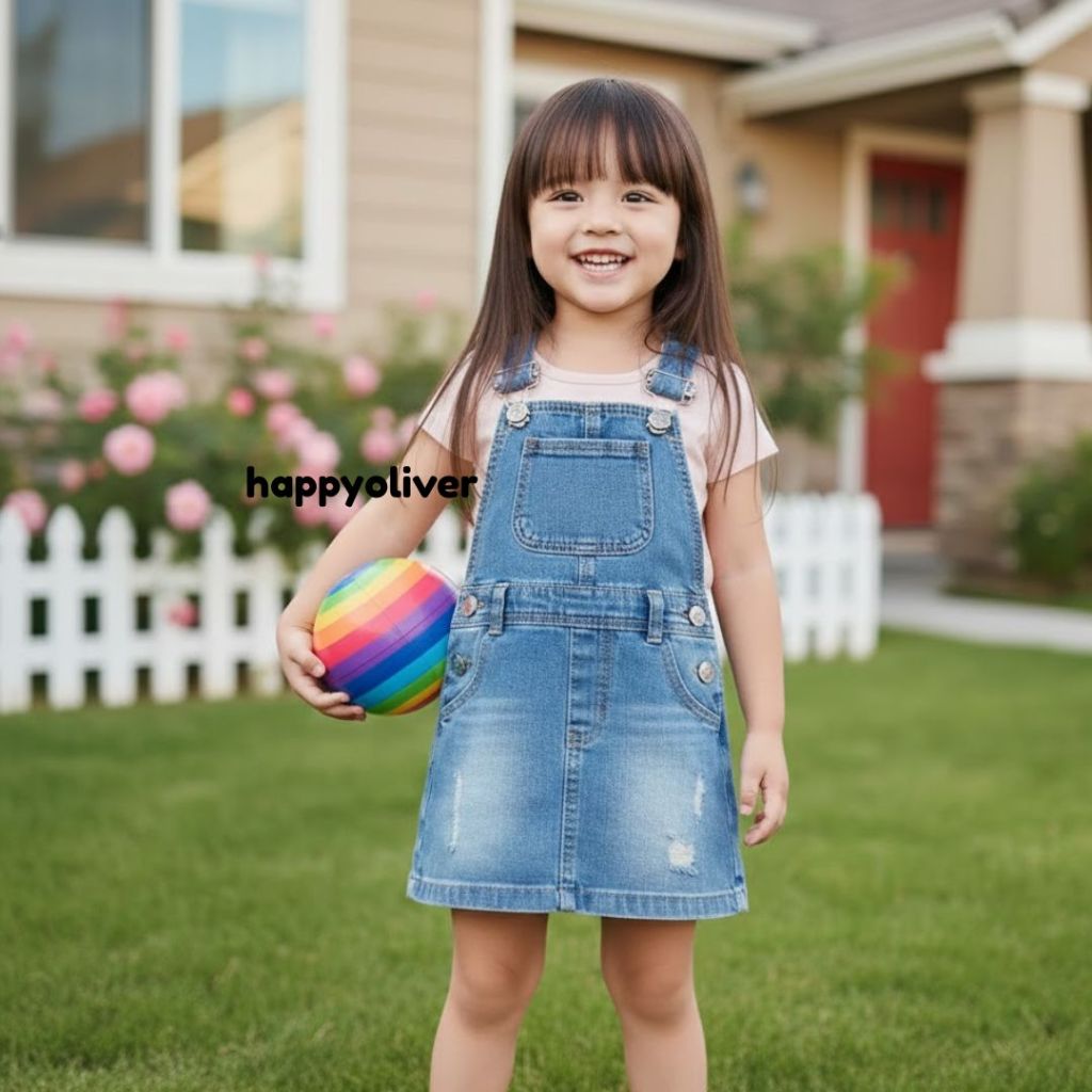 1.1 HappyOliver WAREHOUSE OVERALL JEANS SKIRT เด็ก 6 เดือน - 4 ปี / จั๊มสูทเด็ก