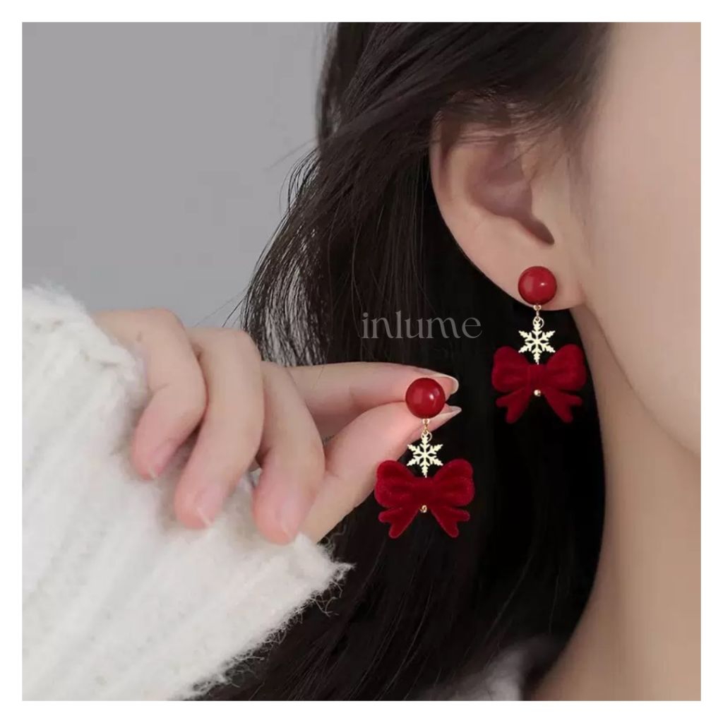 MERAH Inlume.id - MERIBBON EARRING - 2187 CHRISTMAS RED RIBBON RED กํามะหยี่ RIBBON CHRISTMAS ต่างหู