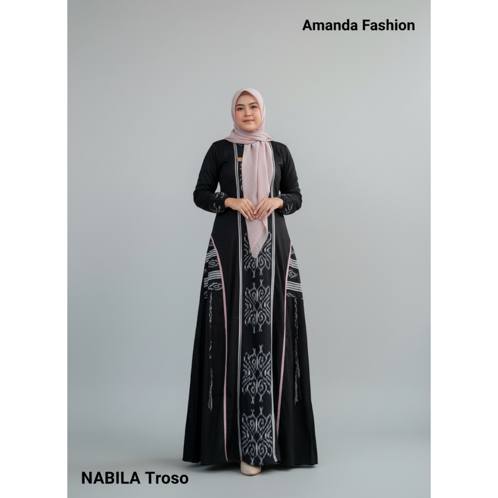Amanda Nabila Gamis Large LD ผ้าเรยอน Twill Premium Mix ผ้าทอ Troso (RANDOM STORE) (แถมกระเป๋า กระเป
