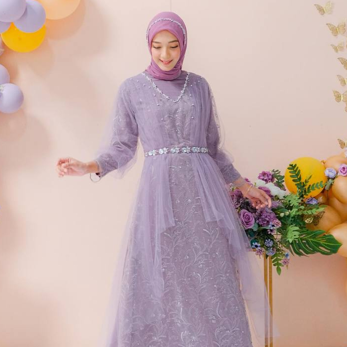 GAMIS SATIN SILK COMBINATION TUTU TILE PREMIUM RINDA MAXY DRESS MUSLIM EID CLOTHES