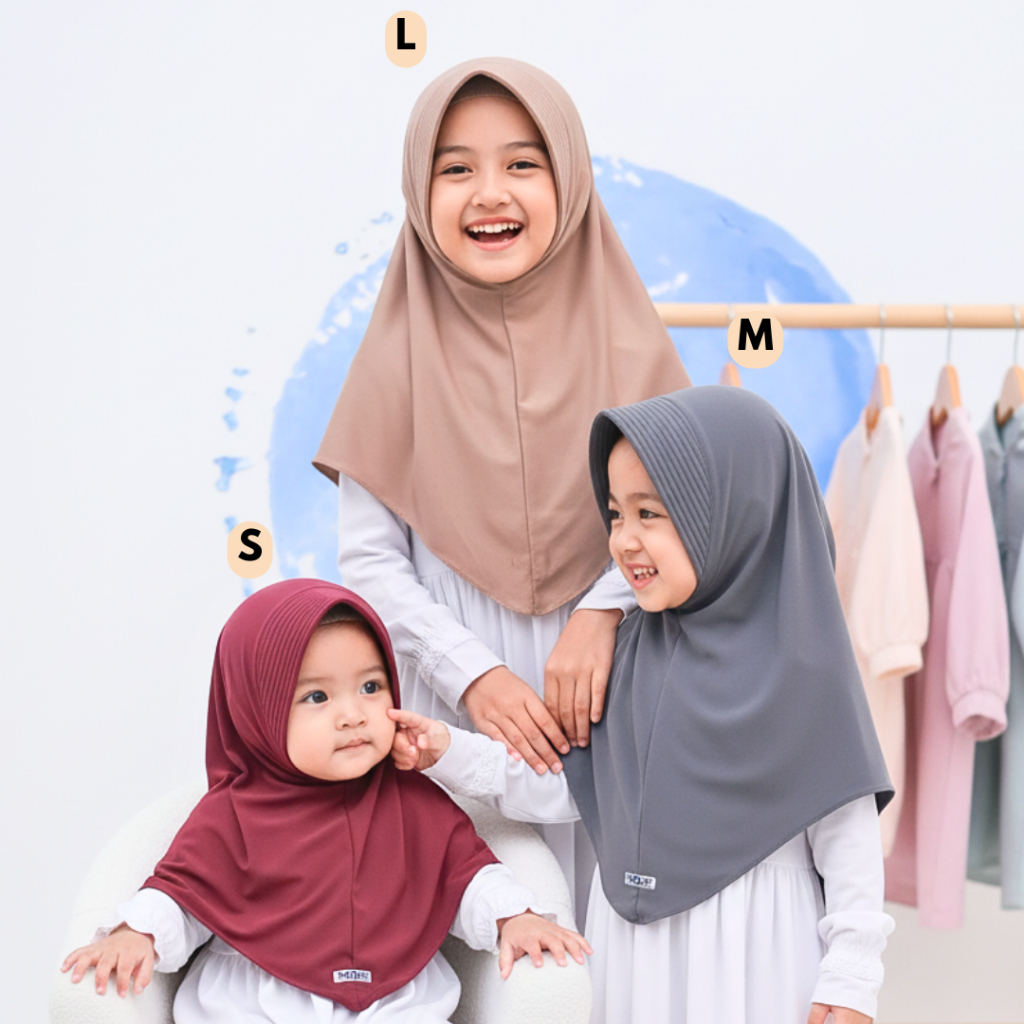 สําเร็จรูป Bergo PET Hijab สําหรับเด็กทุกขนาด SML อายุ 0-10 ปี Jersey / Jersey Baby Hijab / Premium 