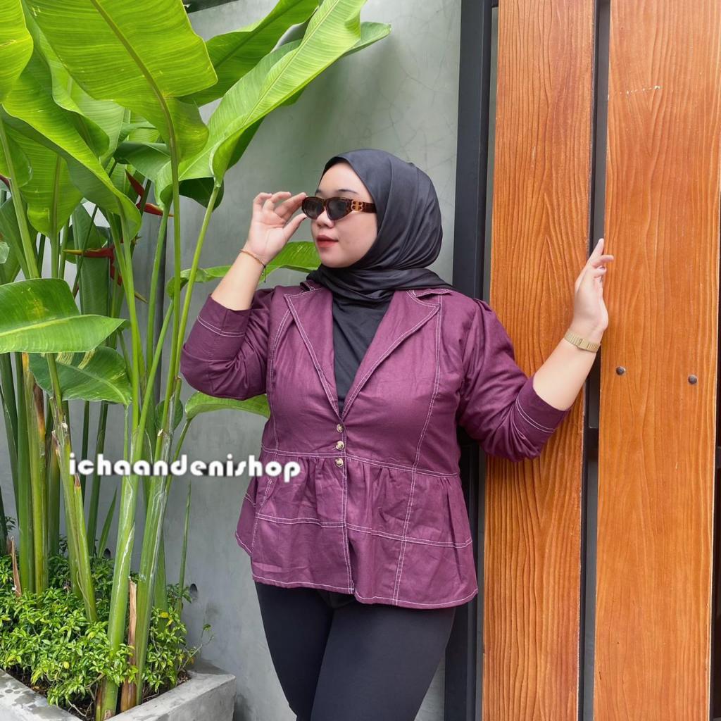 KEMEJA ICH - Pammye Blazer เสื้อเชิ้ตผ้าลินินจัมโบ้ผู้หญิงด้านบนเสื้อเชิ้ตปุ่มเรียบง่าย