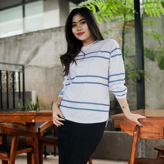 COTTEND STRIPE New Color Atasan Wanita OVAL lengan Panjang Garis Salur Bahan Katun combed sablon salur nyaman dipakai sehari hari