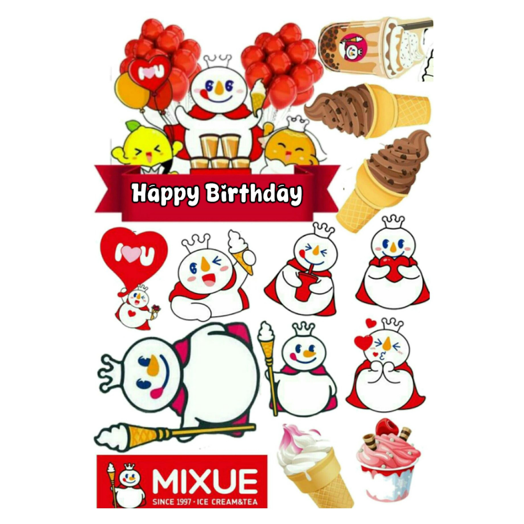 MIXUE/ Custom Name MIXUE Birthday Topper/เค้ก Topper/MIXUE ชุดตกแต่งเค้ก
