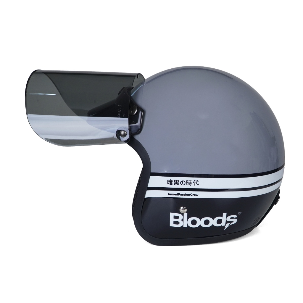 หมวกกันน็อค Bloods Reckless 03 สีเทา สีดํา มันเงา