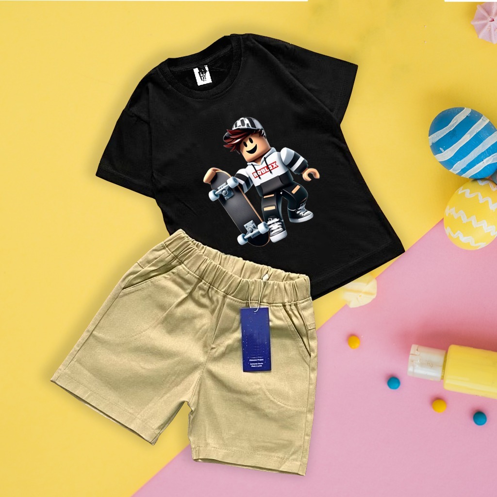 ROBLOX SKATE เสื้อยืดสีดําและสั้น CHINOS SET 6 MONTHS - 7 ปี