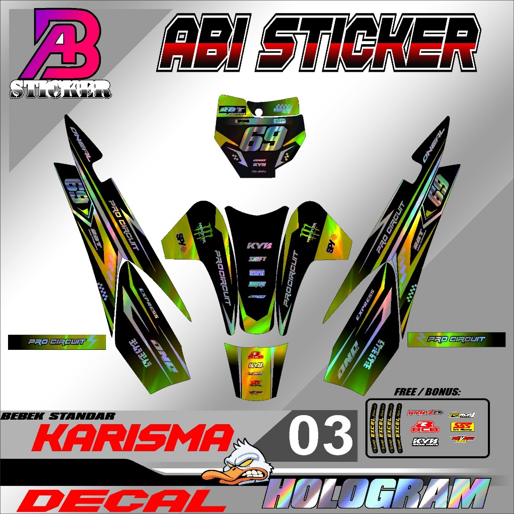 สติ๊กเกอร์ Abi (HOLOGRAM DECAL) RBT KARISMA 125 SUPERMOTO CRF KLX YZ สติ๊กเกอร์ล่าสุด