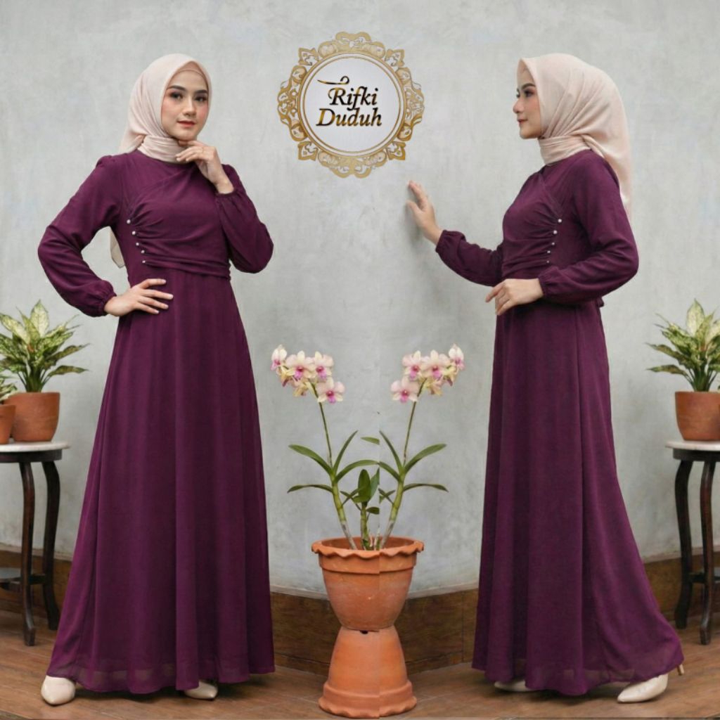 Naomi Dress Ceruty Babydoll พร้อมขอบเอวมุกเต็ม