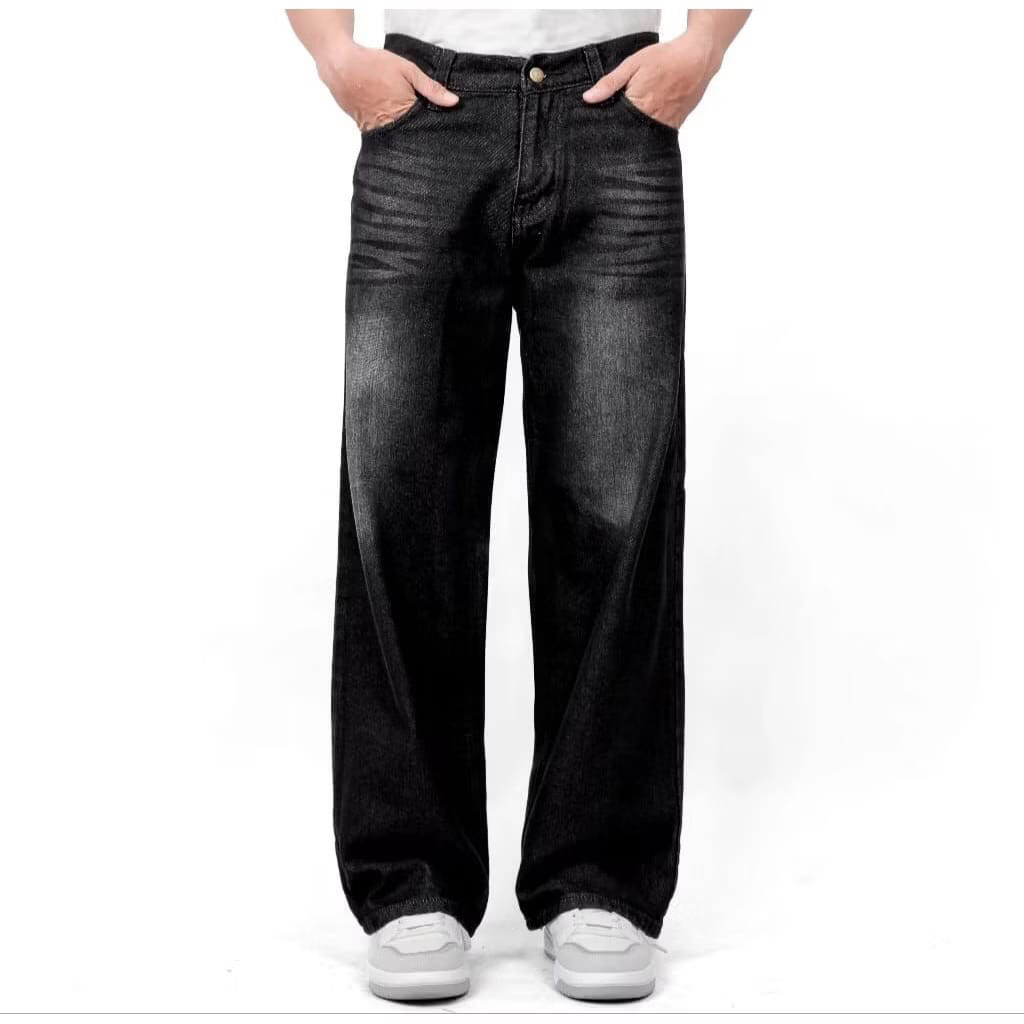 Unisex Baggy Jeans Whisker Baggy Jeans กางเกงยีนส์ขายาวกางเกงยีนส์ระดับพรีเมียม