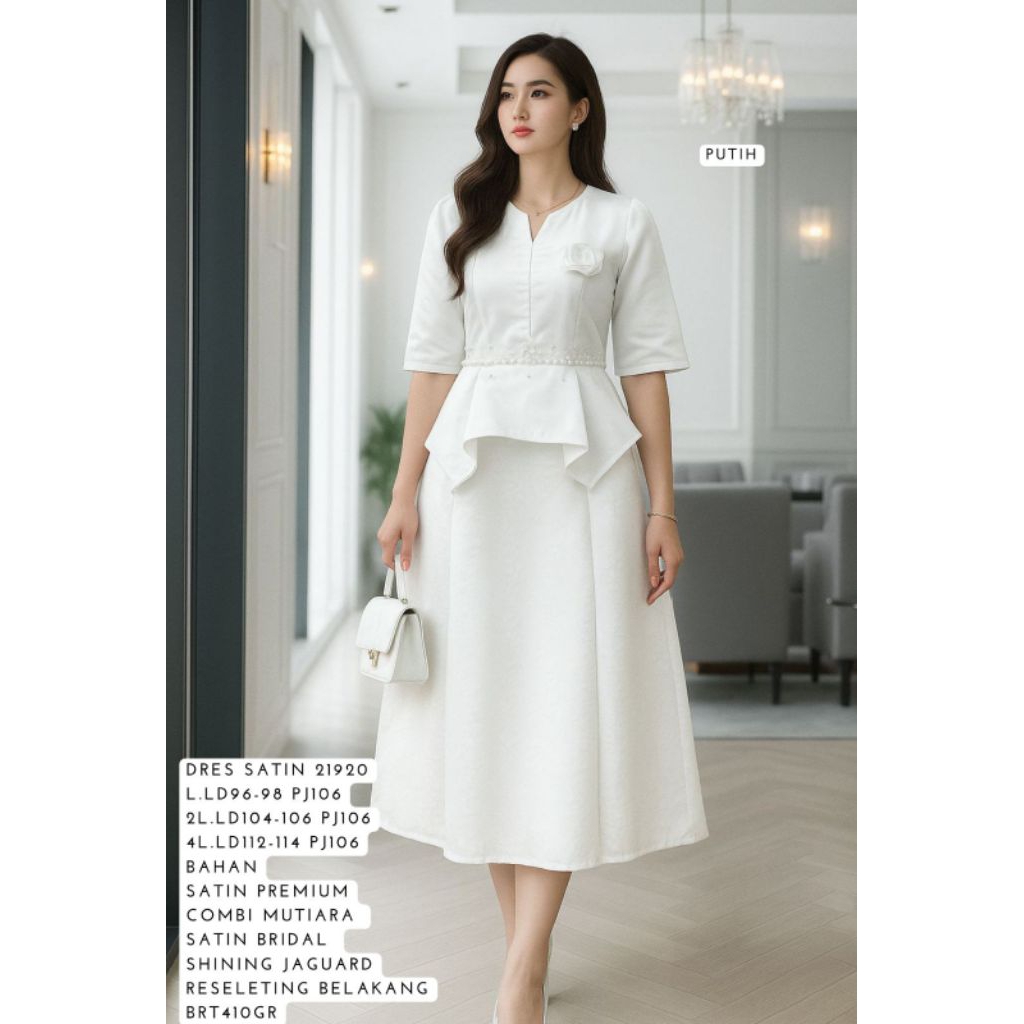 เดรสผ้าซาติน lgn 3p4 v pearl flower 21920