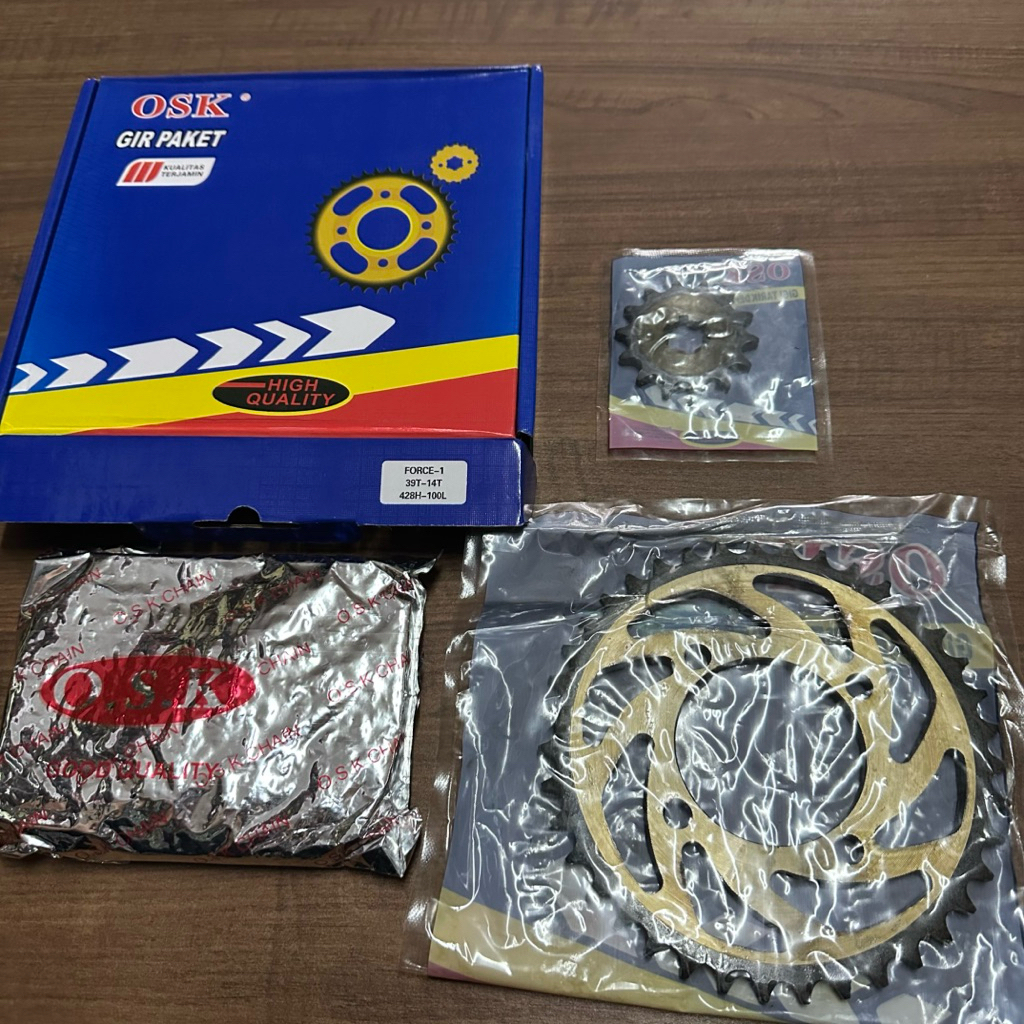 (39T 14T 428H 100L) OSK FORCE 1 GEARSET GEAR SET CHAIN PACKAGE GEAR RANTE MOTOR FORCE1 ALFA CRYPTON 