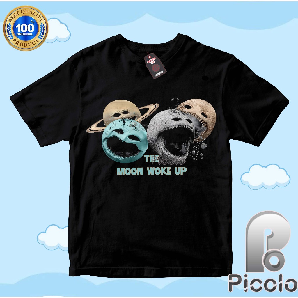 (ฟรีชื่อ) THE MOON WOKE UP ANIMATED CHARACTER MOTIF CHILDRENS TOP เสื้อยืด UNISEX COTTON MATERIAL