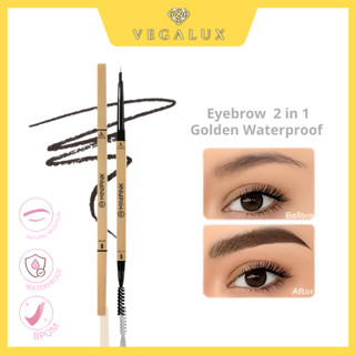 Eyebrow  2 in 1 Golden Waterproof Tahan Lama Double Head Pensil Alis MP044