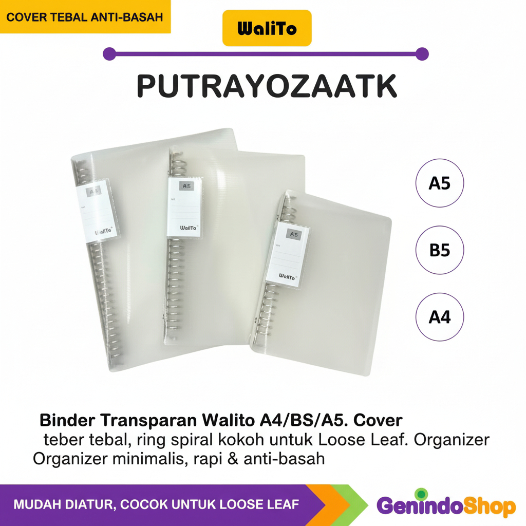 Walito Binder Note โปร่งใส A5 และ B5 | BINDER B5 26 หลุม | A5 BINDER 20 HOLES