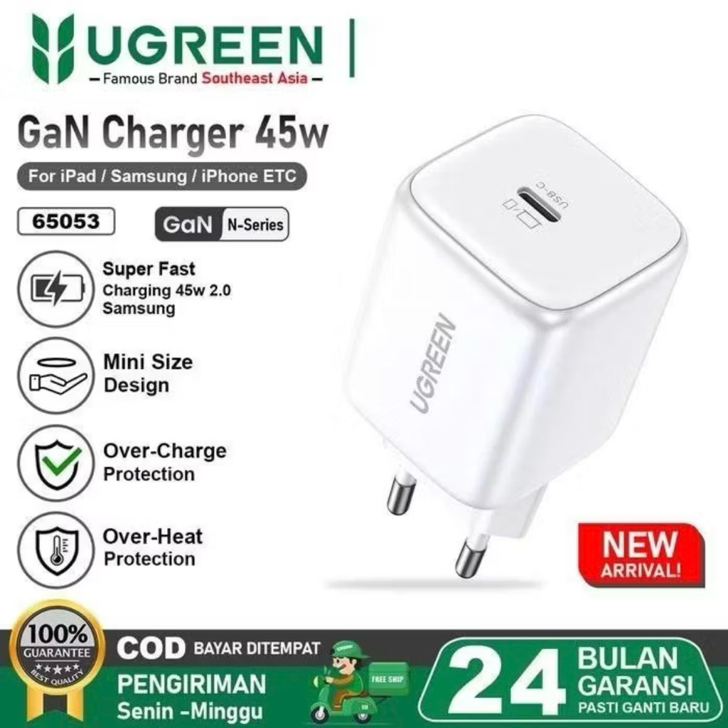 UGREEN 65052, 65053 Adapter Series GaN 45W Type C พอร์ตเดียวชาร์จเร็วสุด