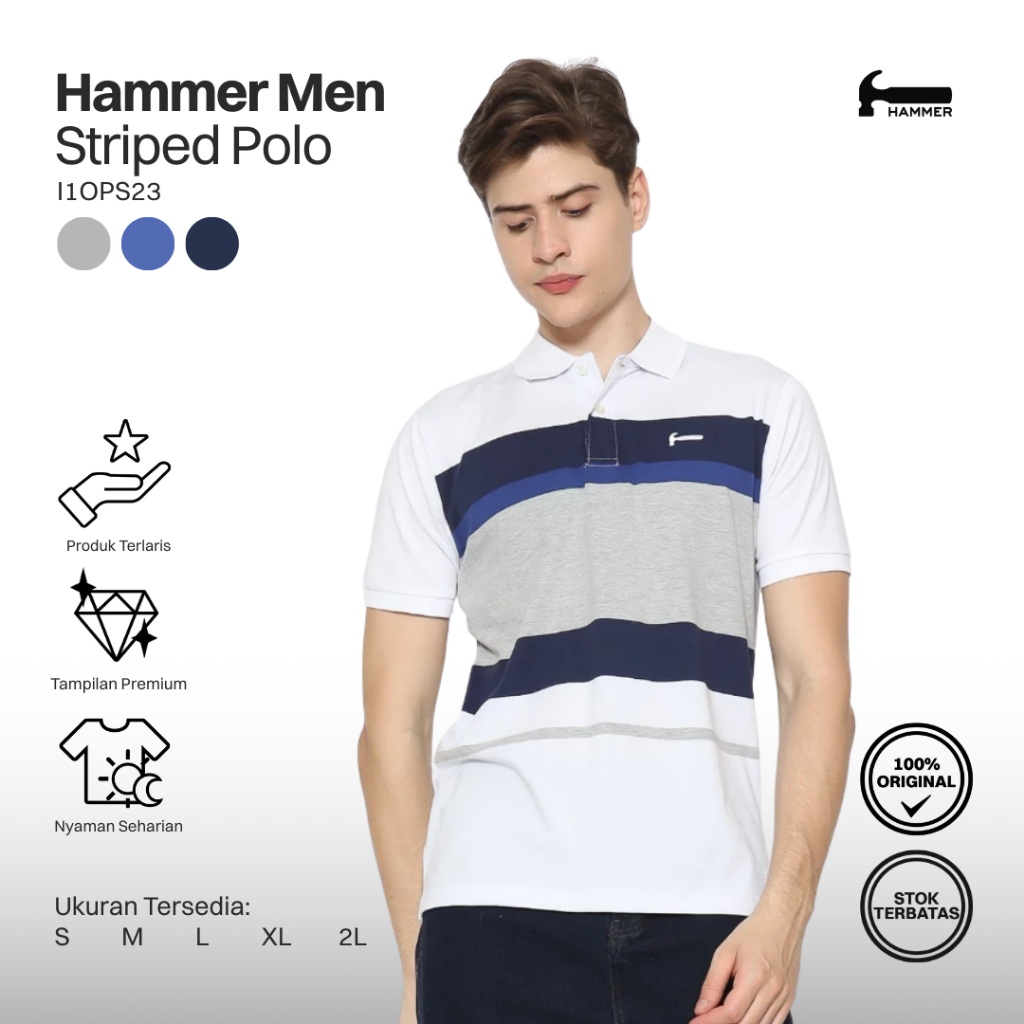 Hammer Men โปโลลายทาง I1OPS23 | เสื้อยืดแขนสั้นคอปกสําหรับผู้ชาย