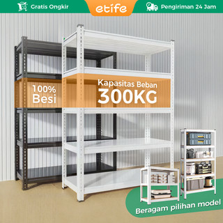 E-TIFE Rak Besi Siku 5/6 Susun Rak Gudang Rak Serbaguna Rak Supermarket Rak Dapur 100% Besi