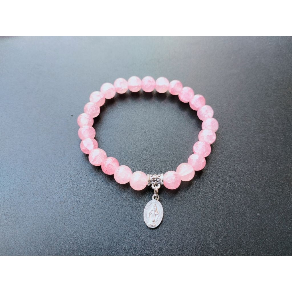 G986 PEARL MARIA MOTHER BRACELET HEAVY CRYSTAL JADE GLASS CATHOLIC BRACELET