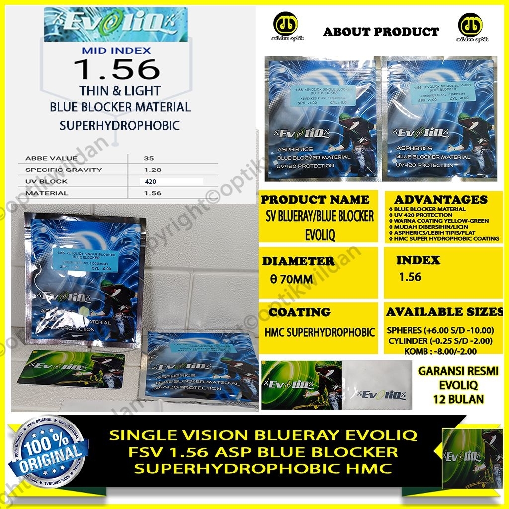EVOLIQ SINGLE VISION BLUERAY 420 UV OMEGA BLUERAY/ANTI RADIATION UV420