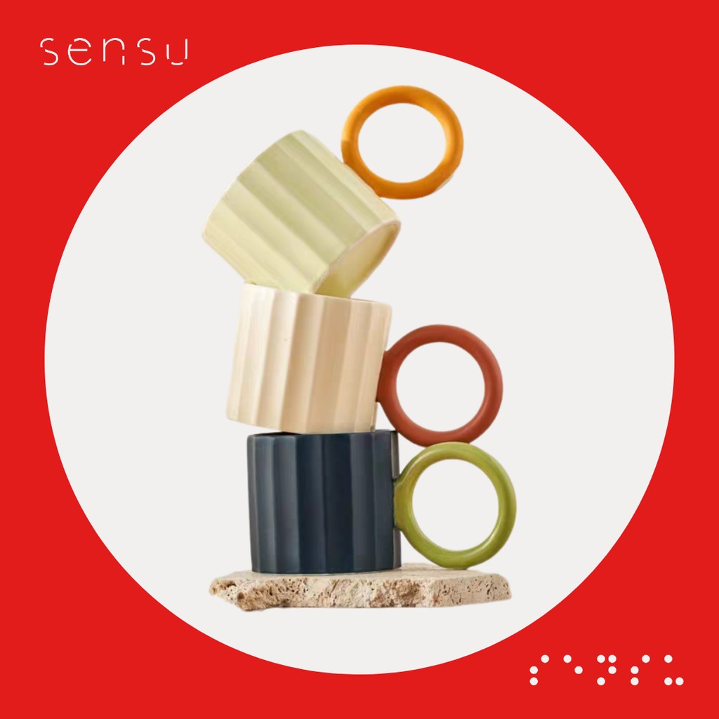 แก้วแหวน Oboro SENSU – แก้วเซรามิคสุนทรียศาสตร์พร้อมที่จับวงกลมเฉพาะสําหรับมัทฉะและกาแฟ