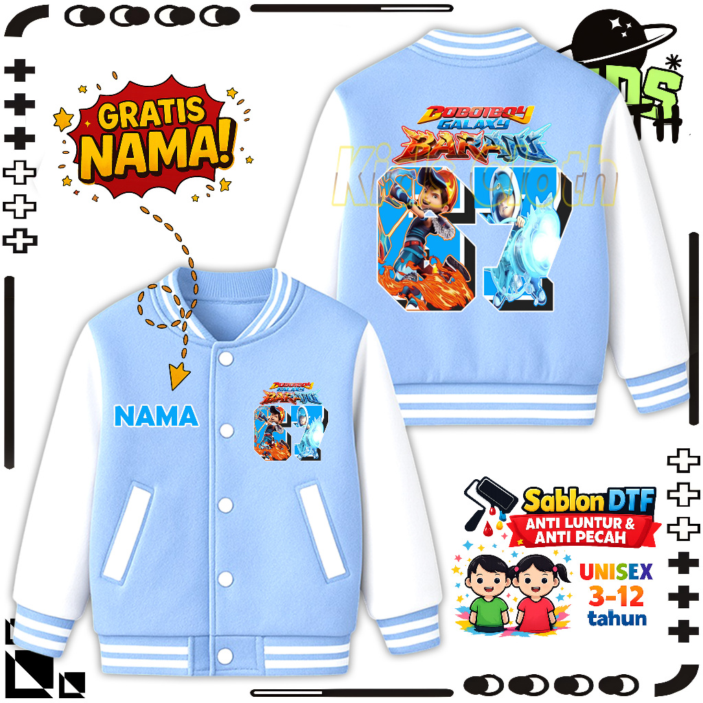BOBONIBOY BARAJU KIDS VARSITY JACKET BOBONIBOY BARAJU KIDS BASEBALL JACKET 67 ฟรีชื่อ