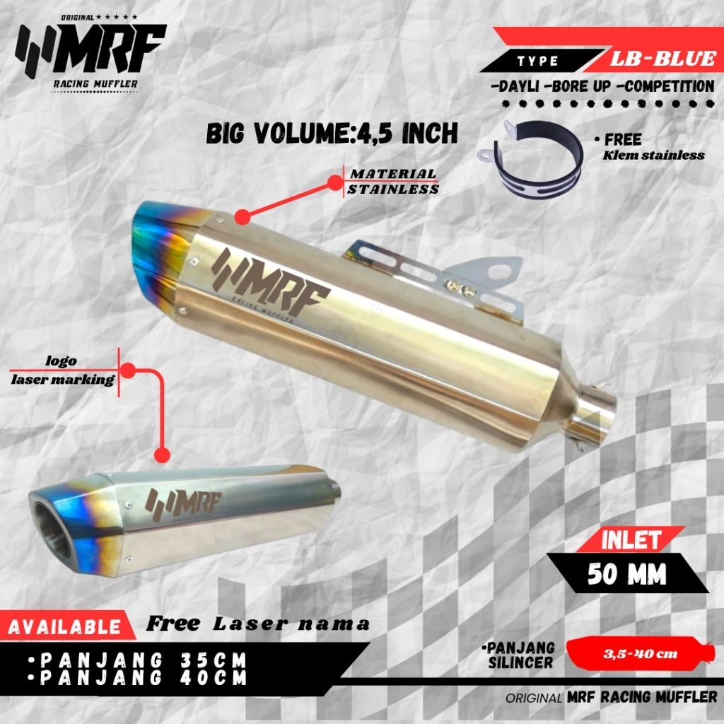 MRF RACING SILINCER ONLINE TYPE LB-BLUE BIG VOLUME 4.5INCH LENGTH 35CM, 40CM ORIGINAL MRF RACING COO