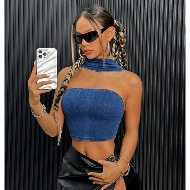 [PRE ORDER] FYF_A1106 - เสื้อคล้องคอผ้ายีนส์ยืด