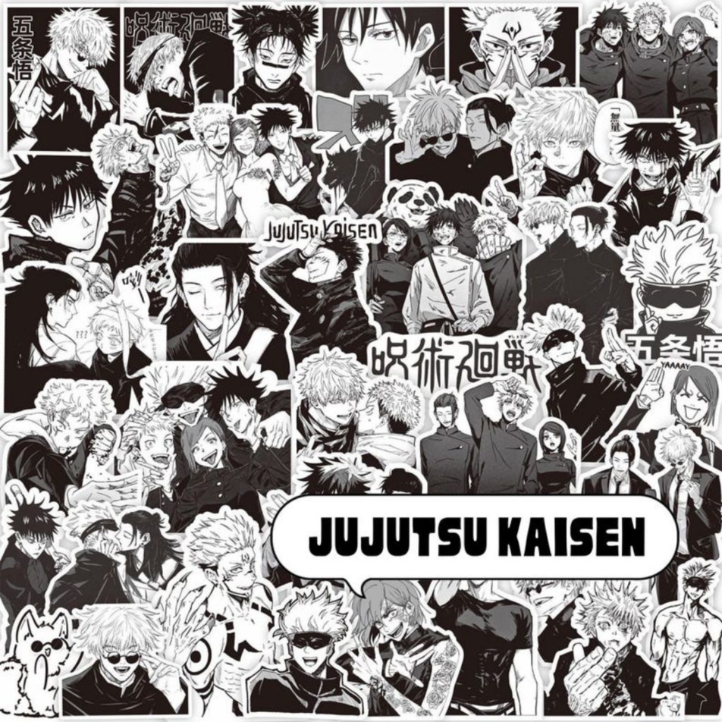 Jujutsu Kaisen Manga สติกเกอร์สีดําสีขาวความงามสติกเกอร์ 30 ชิ้น JJK สีดําและสีขาวการ์ตูน Kawaii Jou