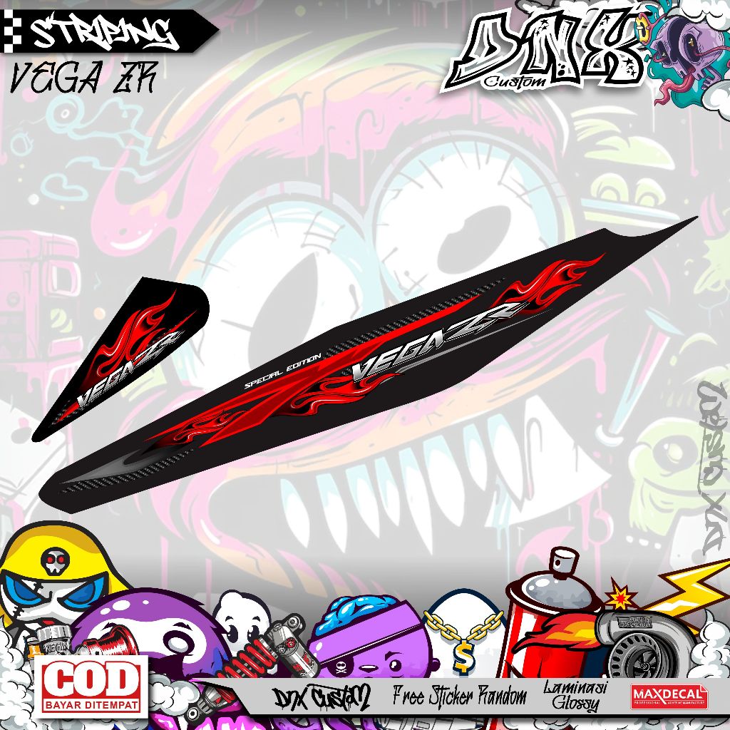 YAMAHA VEGA ZR VARIATION STICKER STRIPING WITH FIRE MIX CARBON MOTIF KD1