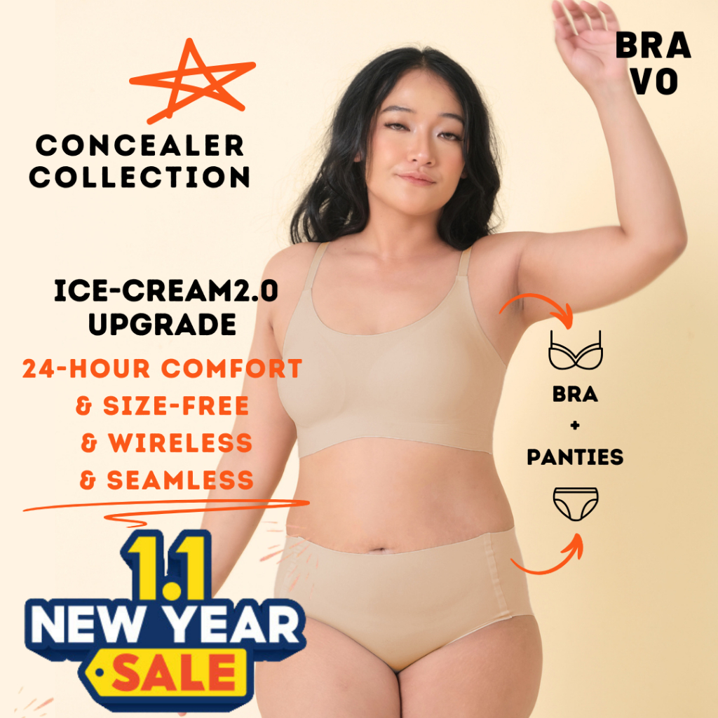 BRAVO-IceCream2.0 คอนซีลเลอร์ Set1PCS Bra + 1PCS กางเกงไร้สายไม่มีรอยต่อผู้หญิง Bra Premium โฟมชุดไม