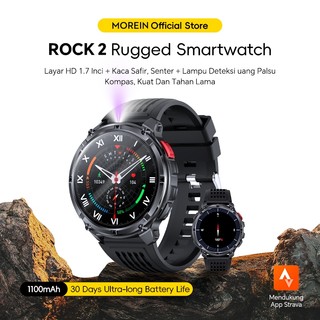 [1100mAh Ultra-long Battery] Morein Rock 2 Smartwatch - 1.7” HD Screen | Metal Case | Flashlight + UV | IP68 Waterproof | Compass | Bluetooth Call | Health Monitor | Sport Tracker
