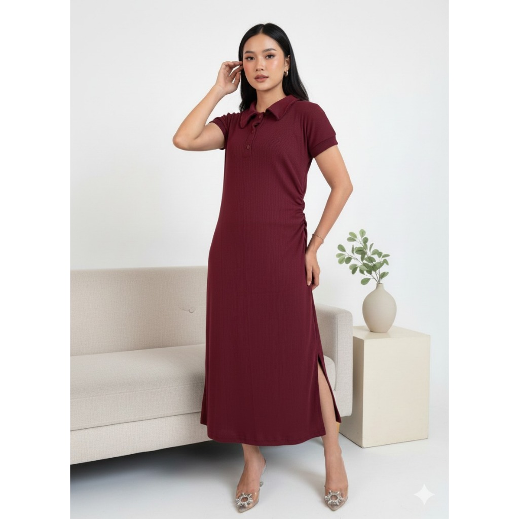 เดสยา ชุด - เดรสคอปกกระดุมแอคทีฟวัสดุไหมพรม gss รุ่น เต็ม ฟังก์ชั่น วัสดุพรีเมี่ยม นุ่ม สบาย ใส่เท่ห