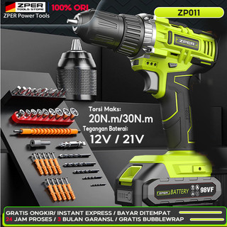 [ 100% ORI ] ZPER 12V/21V Bor Listrik Mesin Bor Baterai Tangan Cordless Drill Battery Bor Baterai Lithium Brushless
