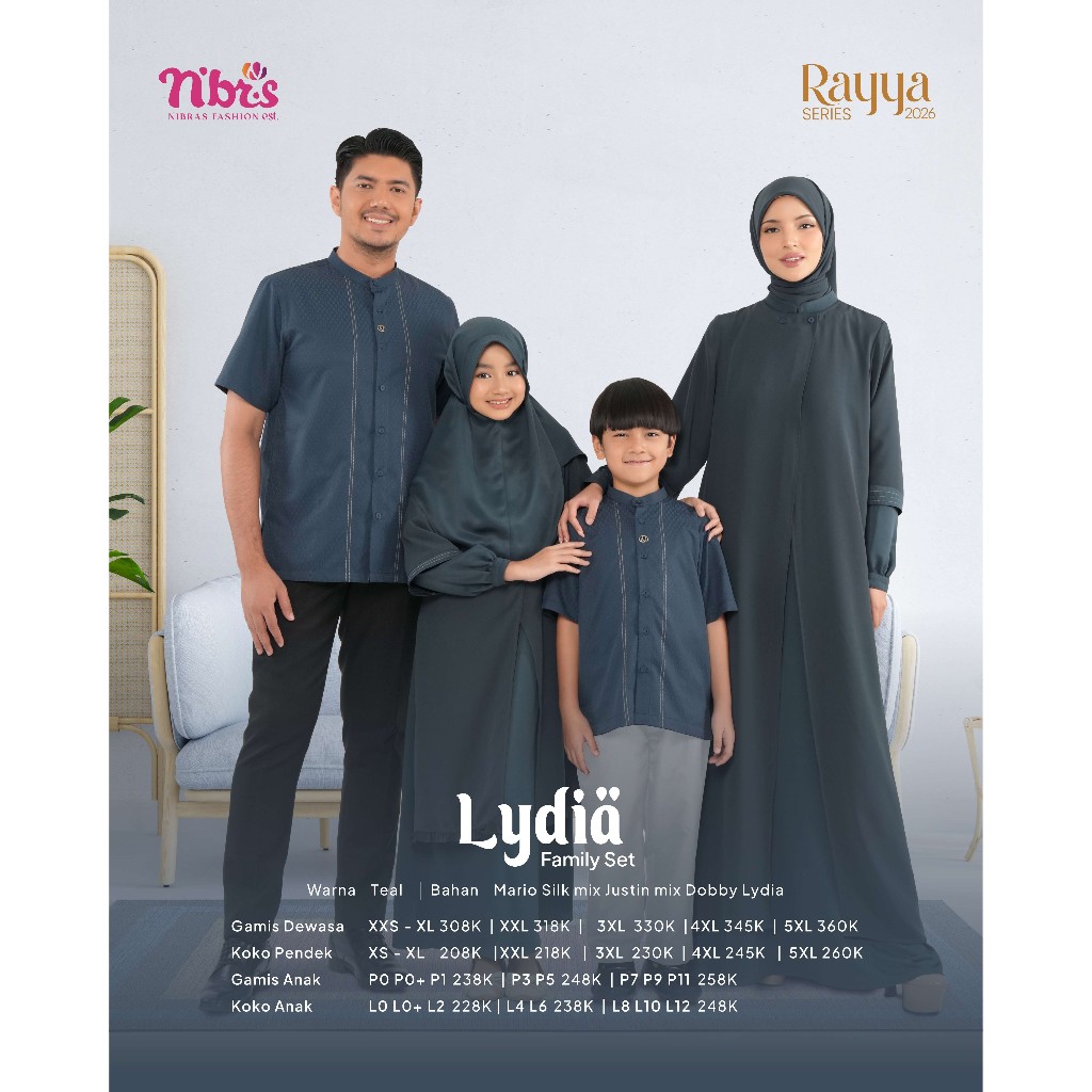 NBRS ล่าสุด Sarimbit Rayya Series 2026 Lydia Teal Sarimbit Nibras Sarimbit Lydia Mario Silk วัสดุ