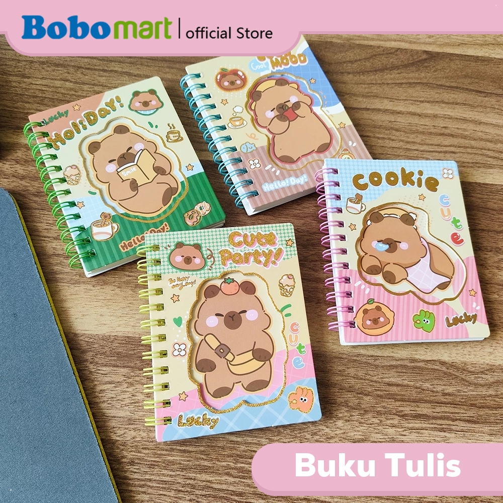BOBOMART Mini Spiral Notebook Diary Small Notebook A7 น่ารักการ์ตูนเด็ก Capybara DP-888