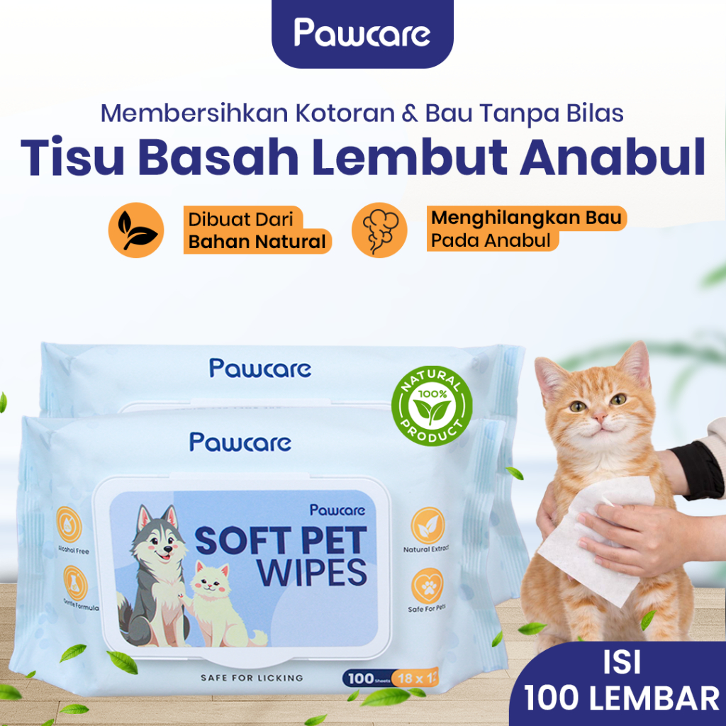 PAWCARE Pet Soft Wipes Wet 100pcs - Dog Cat Wet Wipes - Pet Grooming Wet Wipes
