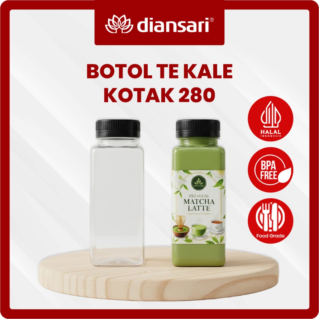 TE Kale Square Bottle 280 ml - คอขวดพลาสติกหนา 38 + ฝา 280 ml - Diansari