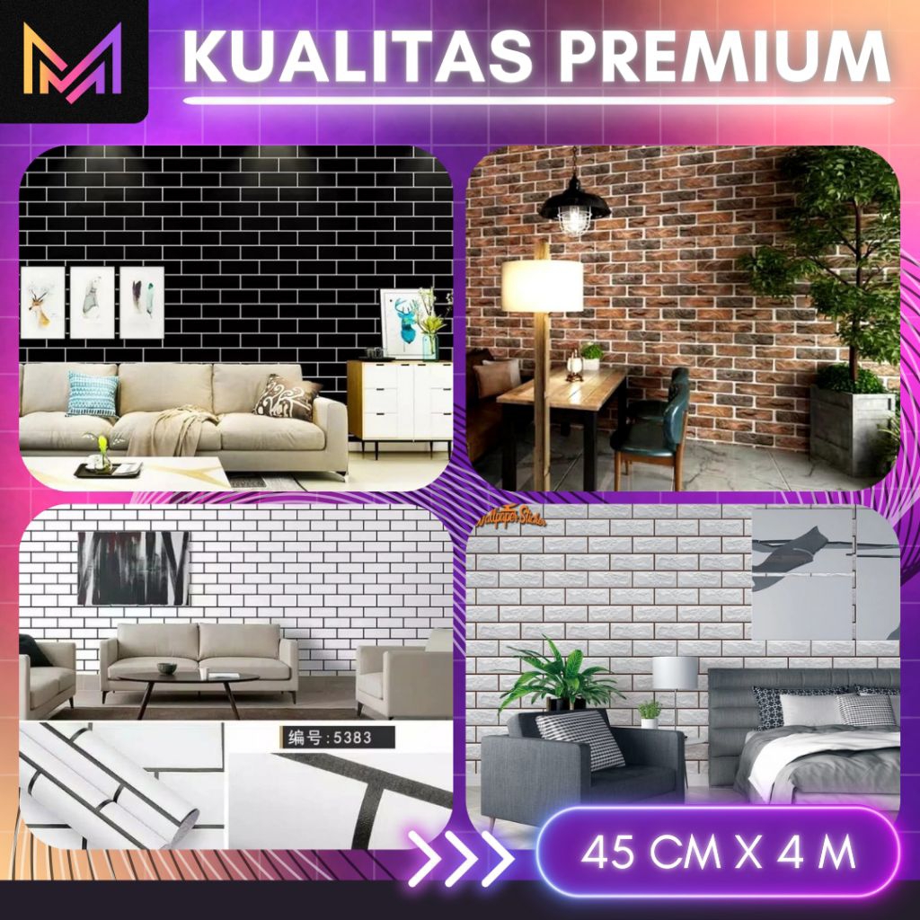 วอลเปเปอร์ติดผนังระดับพรีเมียม 3D Brick Motif วอลเปเปอร์ติดผนังห้องนั่งเล่นวอลเปเปอร์ติดผนังห้องนอนว