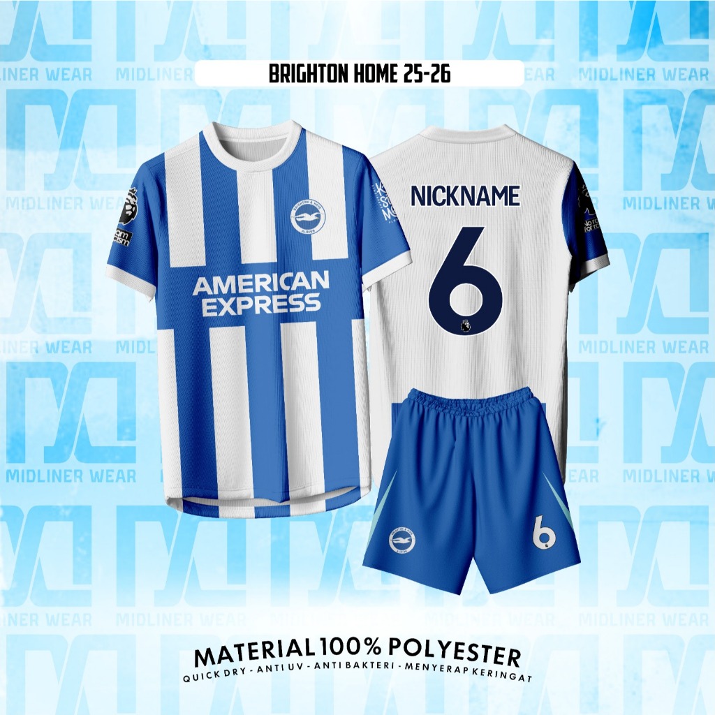 Fantasy BRIGHTON HOME 25/26 Supporter Football Jersey Top/Shirt Free Name Set & Back Number