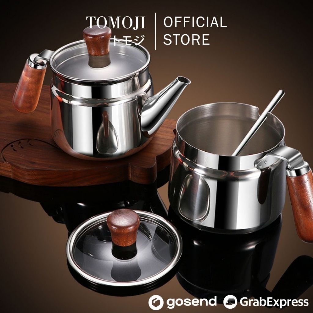Tomoji หม้อน้ํามันสแตนเลส SUS 316 600ml พร้อมฝาปิดและช้อนน้ํามันพริก Totole Lard เกลือป้องกันสนิม
