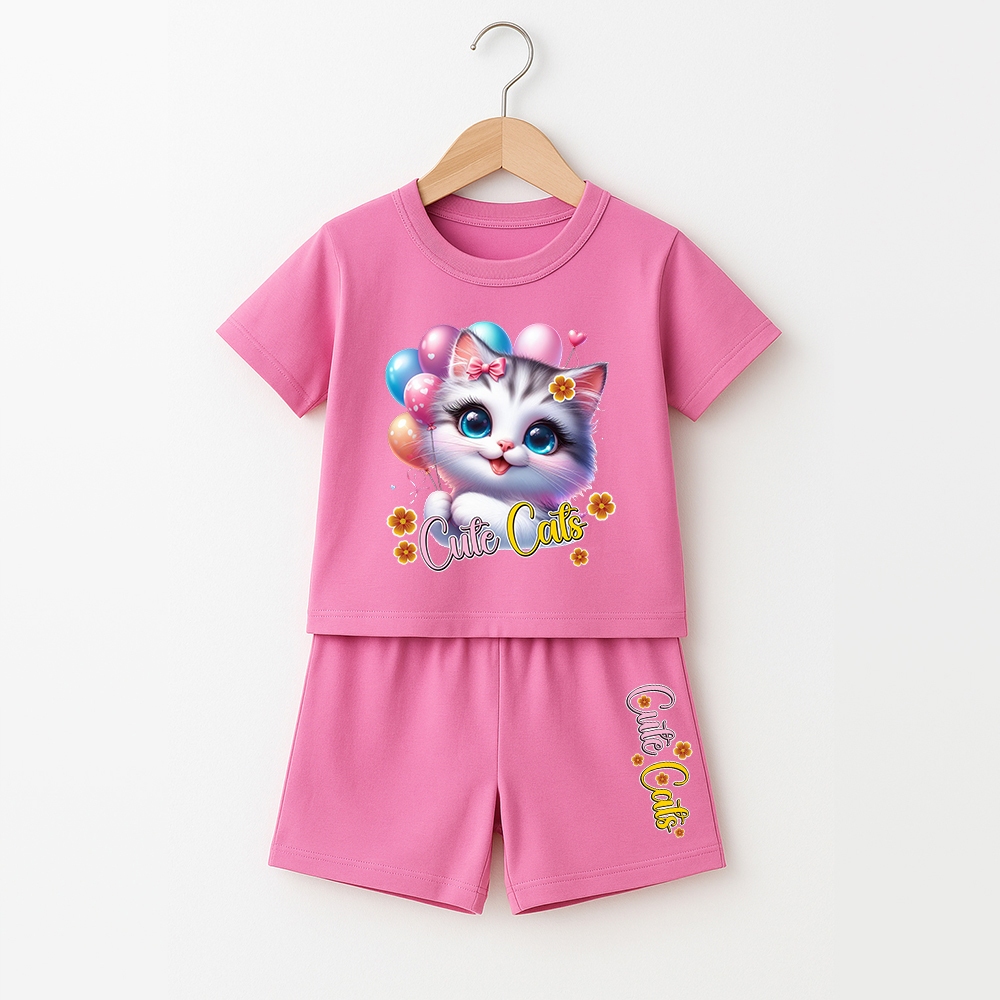 ชุดสูทจัมโบ้แขนสั้นเด็กผู้หญิงแมวน่ารัก G-424