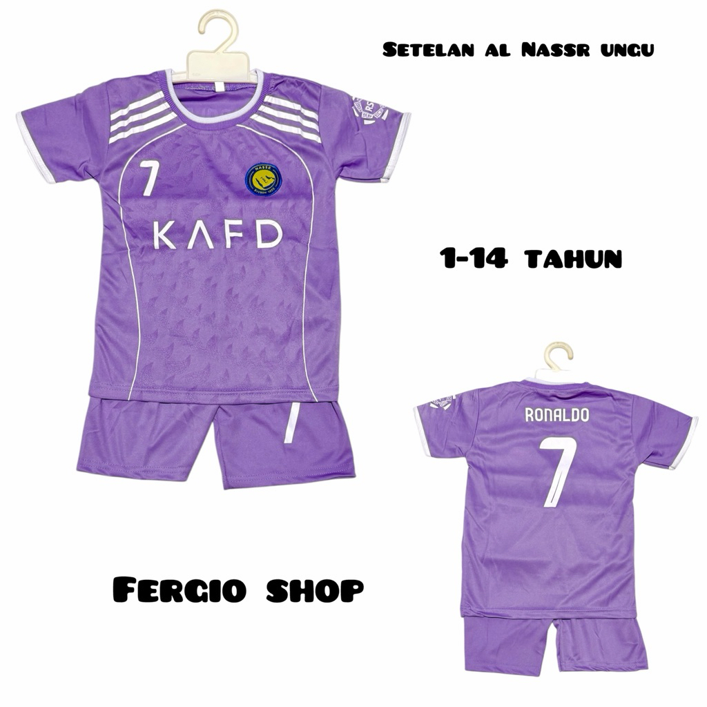 ชุดเสื้อฟุตบอลเด็ก UNGU Al Nasr/ เสื้อฟุตบอลเด็กสีม่วง Al Nassr/ เสื้อฟุตบอลเด็ก/ ชุดกีฬาเด็กผู้ชาย