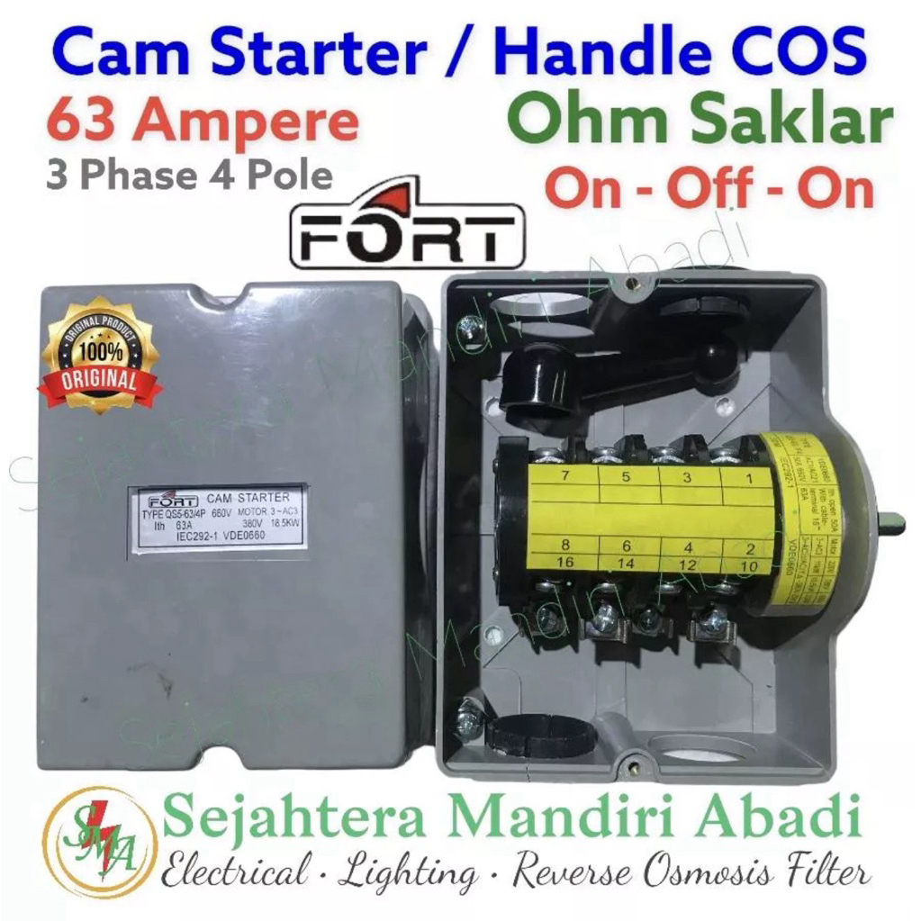 สตาร์ทเตอร์ลูกเบี้ยว 63A 3Phase 4Pole Handle COS Ohm Switch QS5 60A