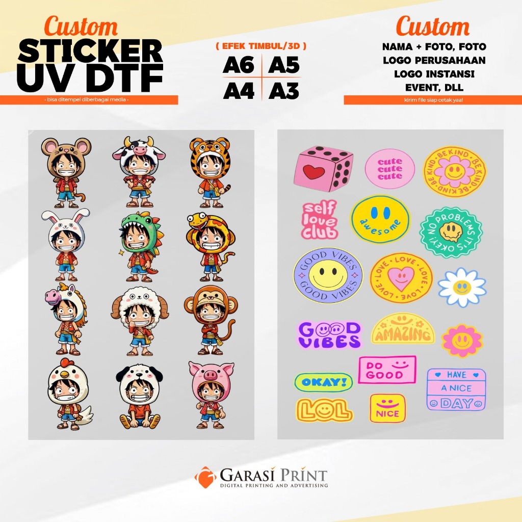 พิมพ์สติ๊กเกอร์ DTF UV A6, A5, A4, A3 / สติ๊กเกอร์ UV แบบกําหนดเองได้ตามต้องการ