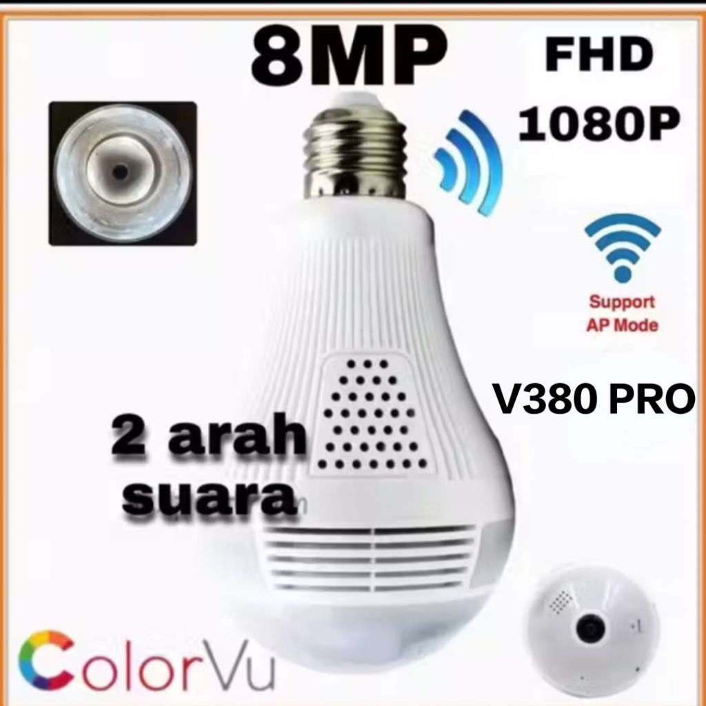 IP กล้องหลอดไฟ 8MP V380PRO กล้องวงจรปิดไร้สาย PANORAMA FISHEYE 360 องศา APP V380 Pro ORY