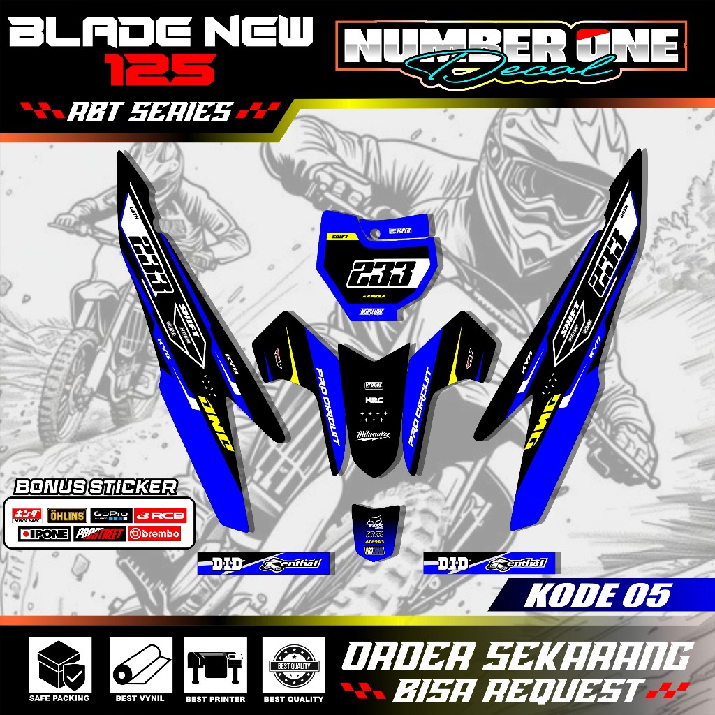 สติ๊กเกอร์ RBT BLADE NEW 125 MOTOR RBT BEBEK MODIF SUPERMOTO YZ CRF KLX KX KTM RBT รหัส 05