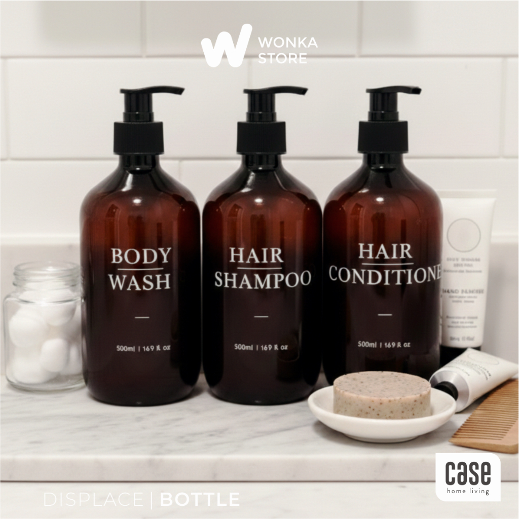 AESTTHETIC Amber Soap Bottle Refill Pump Place Bottle Dispenser Shampoo Refill Bathroom 500ml - AS