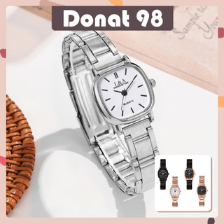 Jam Tangan Wanita Rantai Stainless Elegan Analog Wrist Watch Dial Persegi Minimalis