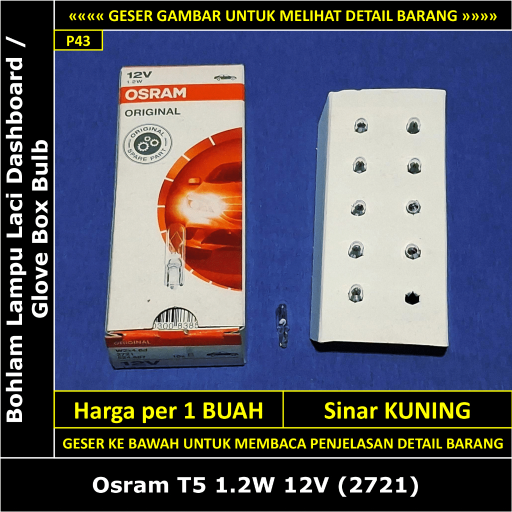 แดชบอร์ดลิ้นชักหลอดไฟ T5 Toyota Corona Absolute 1992-998 AT190 ST191 1.6 2.0 Osram T5 1.2W 12V 2721 
