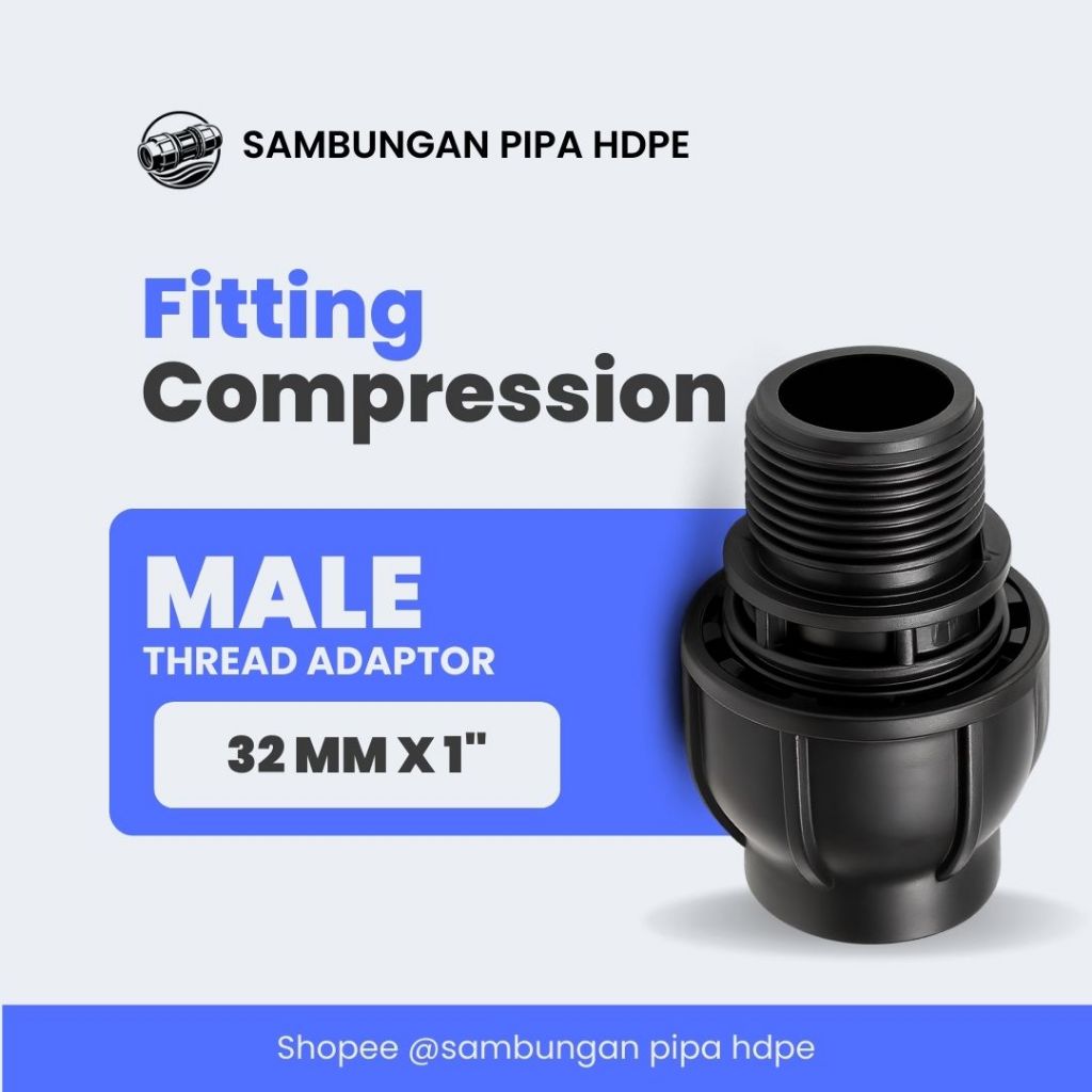 อะแดปเตอร์ตัวผู้ HDPE Compression 32mm x 1" | เต้ารับเกลียวนอก HDPE 32mm x 1" | SDL การบีบอัดฟิตติ้ง